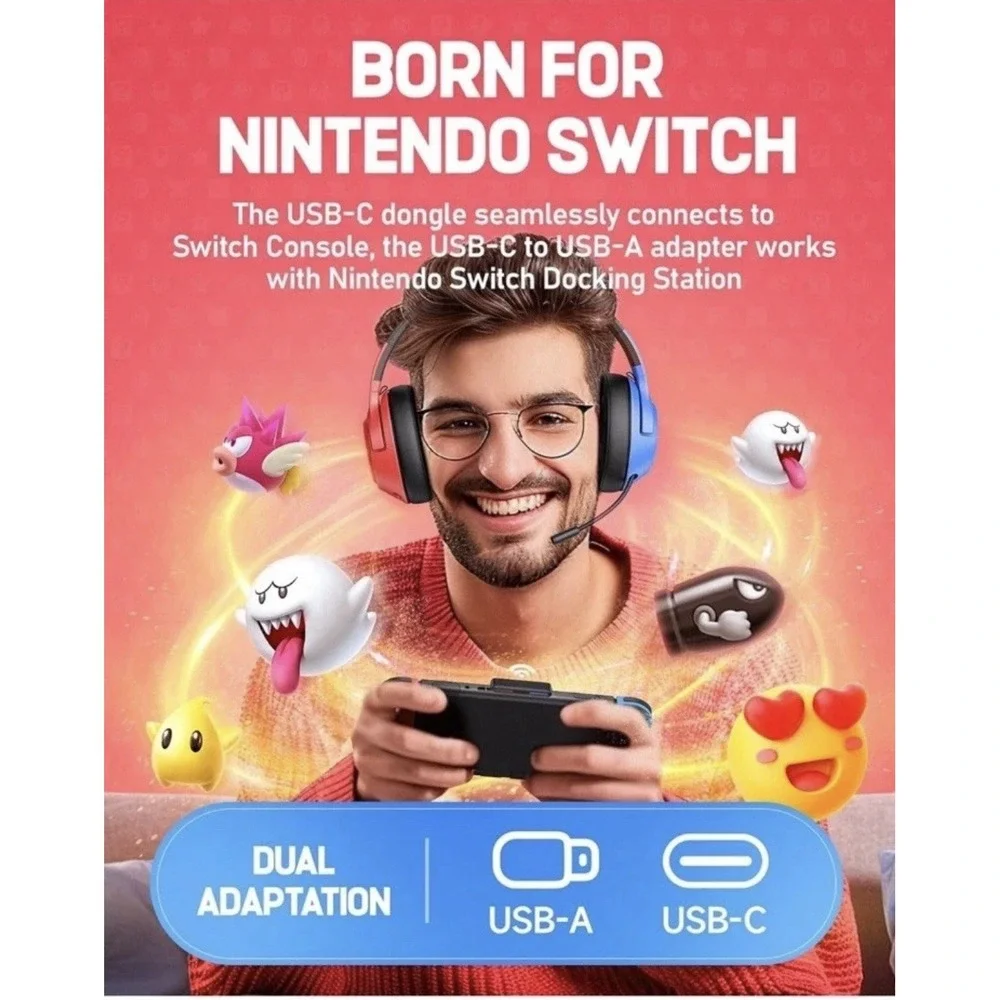 Cinpusen CG-01 2.4Ghz Wireless Gaming Headset Nintendo Switch OLED Headphones